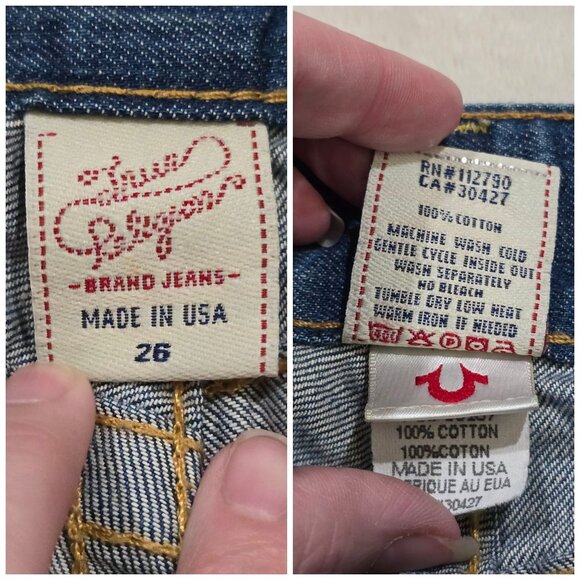 ♡ True Religion Super T Stitch Distressed Denim Jeans Made In USA 100% Cotton 26 - Picture 10 of 13